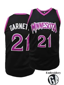 Men's Minnesota Retro #21 Embroidered Basketball Jersey, Vintage Black Purple Throwback Mesh Breathable Sports Jersey, Classic 90s Style Basketball Shirt for Game Day, Casual Wear & Gifts