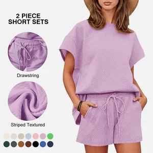 Tankaneo Womens Loungewear Set Short Sleeve Tops and Shorts 2 Piece Outfits Matching Lounge Pajama Set with Pockets