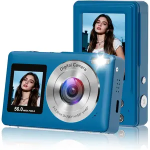 Digital Camera, 2026 Upgraded 56MP Dual Screens Camera for Selfies, 16X Zoom Travel Cameras with 32GB SD Card, Anti Shake Compact Vlogging Cameras for Boys Girls  Teens Adults,Blue