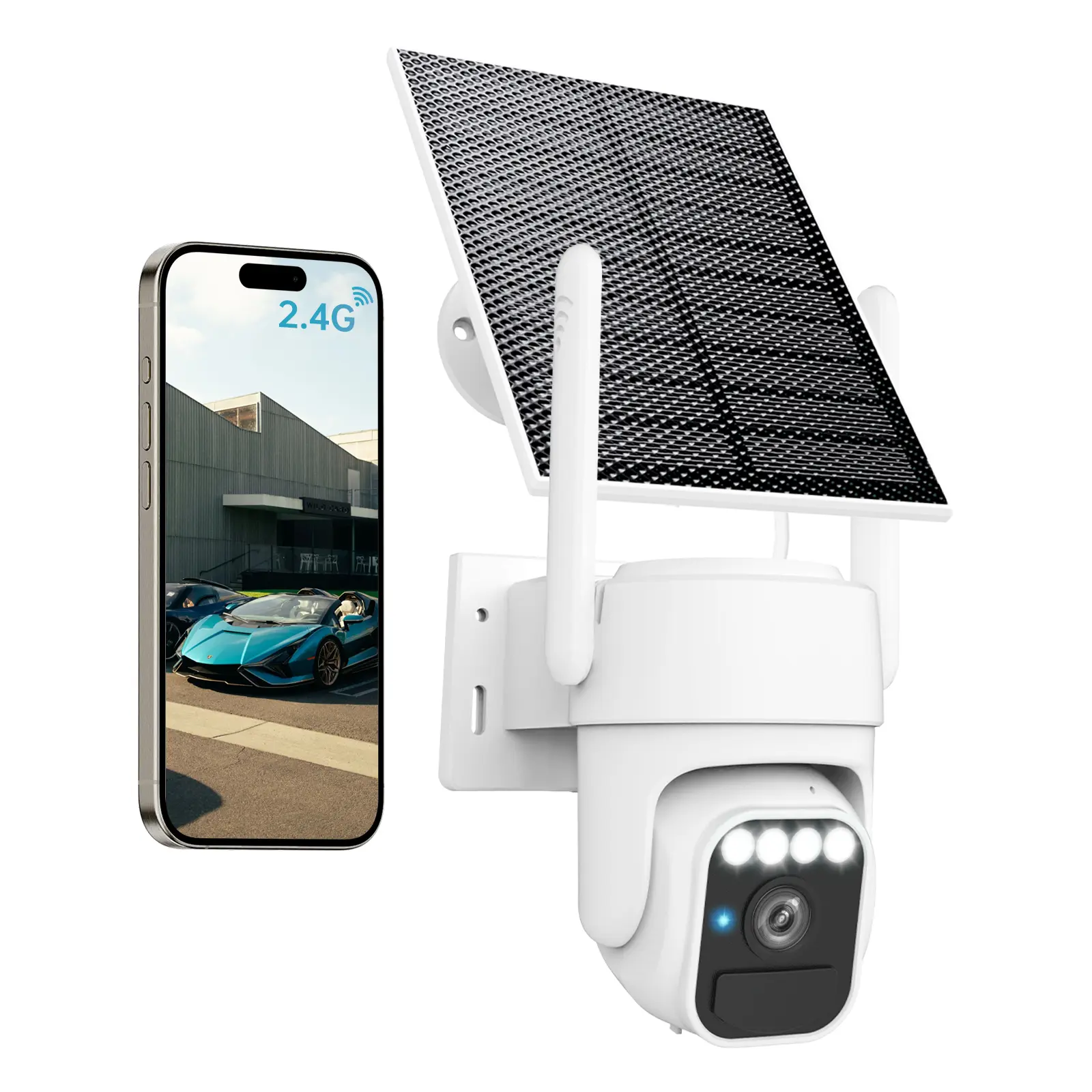 Solar Security Cameras Wireless Outdoor 2.4G WiFi, SD/Cloud Storage, Color Night Vision, PIR Motion Detection, Spotlight & Siren Alarm, IP65 Waterproof, Pan & Tilt Control