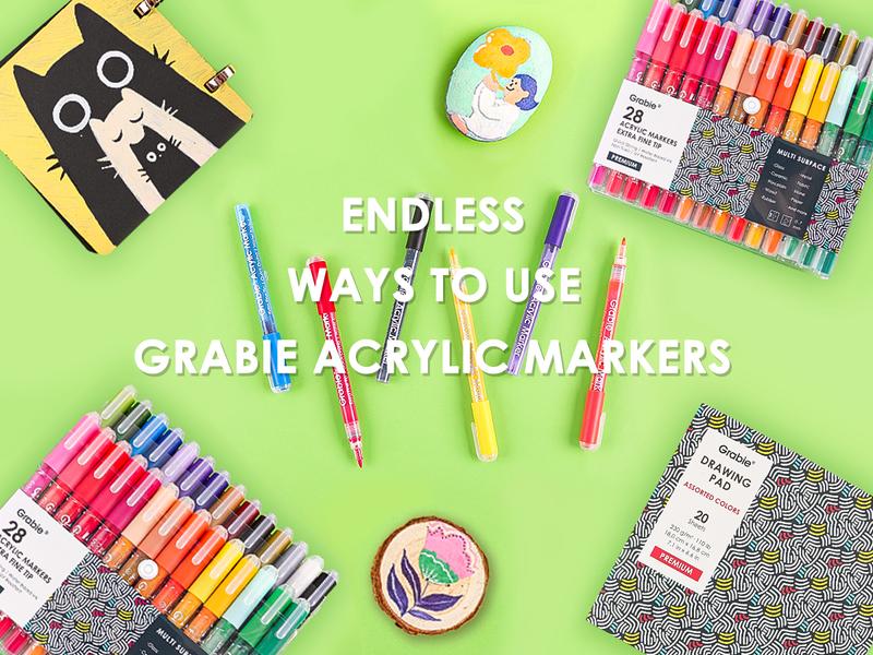 [Flash Sale] Grabie Acrylic Markers Paint Pens Set (Drawing Pad Included), for Rock Painting, Ceramic, Canvas, Plastic, Glass artmarkers acrylic paintmarkers, coloring, artist, creative, durable, glossy, easily, waterproof, gift for valentines's day