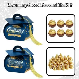 Graduation Hat Candy Box Set, Graduation Season Doctoral Cap Boxes, Surprise Candy Packaging Box, Creative Gold Foil Fringe Box