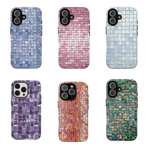 Iridescent Mosaic Tile Smartphone Case - Aesthetic Durable Cellphone Shell, Shimmering Glitter Print for iPhone 17 16 15 14 13 12 11 Pro Max Plus Air Mini, Mermaid Core Vibe Tough Bumper Handheld Accessory