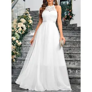 Elegant Chiffon Wedding Dresses Beach Applique Lace Bride Gown Halter Neck Boho Princess Party Gowns Lace-up Plus Size Customize White Womenswear wedding dress