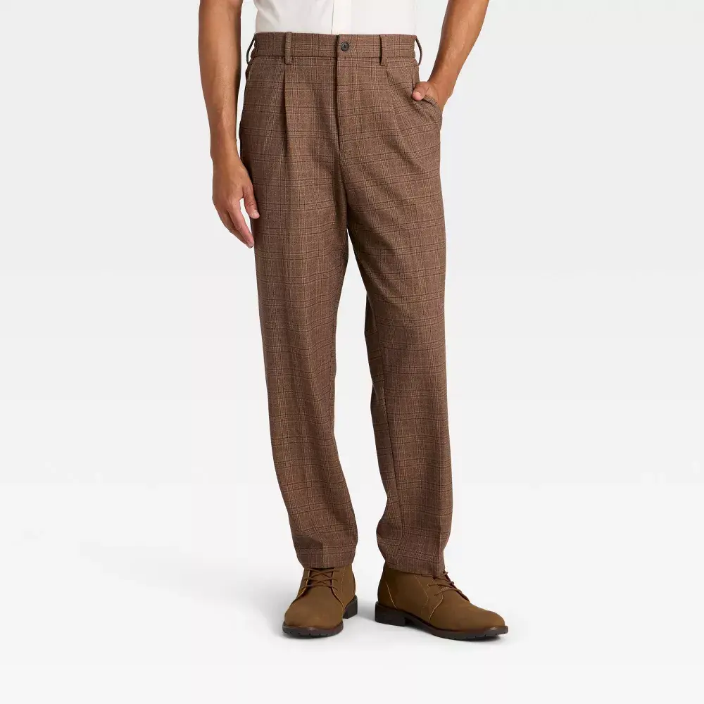Men's Pull-On Pleated Trousers - Goodfellow & Co, Menswear Garment with Polyester-Spandex Fabric, Rayon