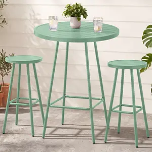 Best Choice Products 3-Piece Steel Patio Bar Height Round Bistro Set w/ Backless Stools, Slatted Design