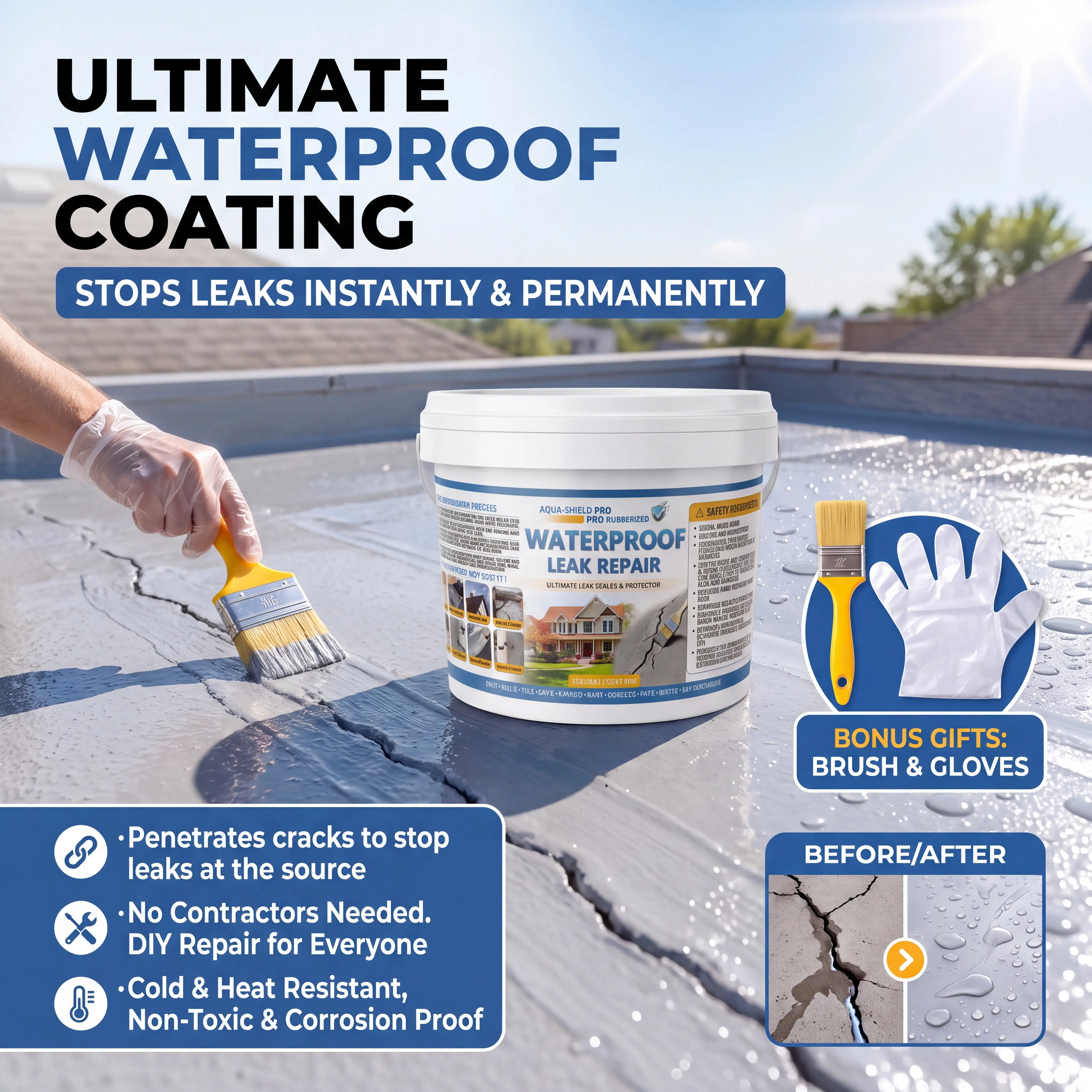 Liquid Rubber Waterproof Sealant Glue, Neutral Gray (1.1 lbs to 11 lbs / 0.5kg-5kg), Ready to Use Leak Repair Flexible Coating for Roofs, Concrete, Basements & Gutters