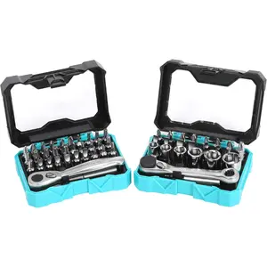 DURATECH 56-Piece 1/4" Mini Ratchet Wrench & 2-in-1 Screwdriver Bit Set, 72-Tooth & 60-Tooth, Includes Bit Sockets & Storage Cases