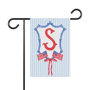Personalized Patriotic Garden Flag: Chinoiserie Crest, Blue Gingham