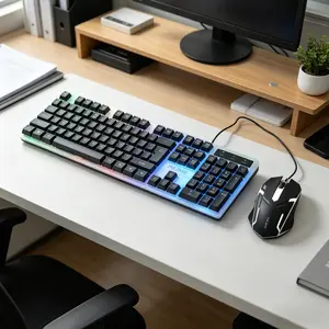 Computer Peripherals Set - RGB Backlit Keyboard & Gaming Mouse for Enhanced Productivity and Comfort,Computer peripherals, computer keyboards and mouse,Wired RGB Gaming Keyboard and Mouse Combo, 104 Keys Rainbow Backlit Keyboard with Mechanical Feel