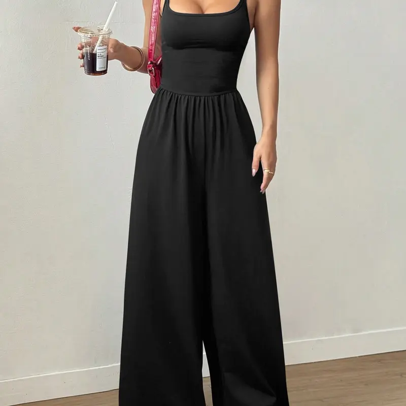 Three Colors Wine Backless Cross Strap Wide Leg Jumpsuit, Casual Palazzo Jumpsuits, Casual Slimming Long Pants for All Seasons