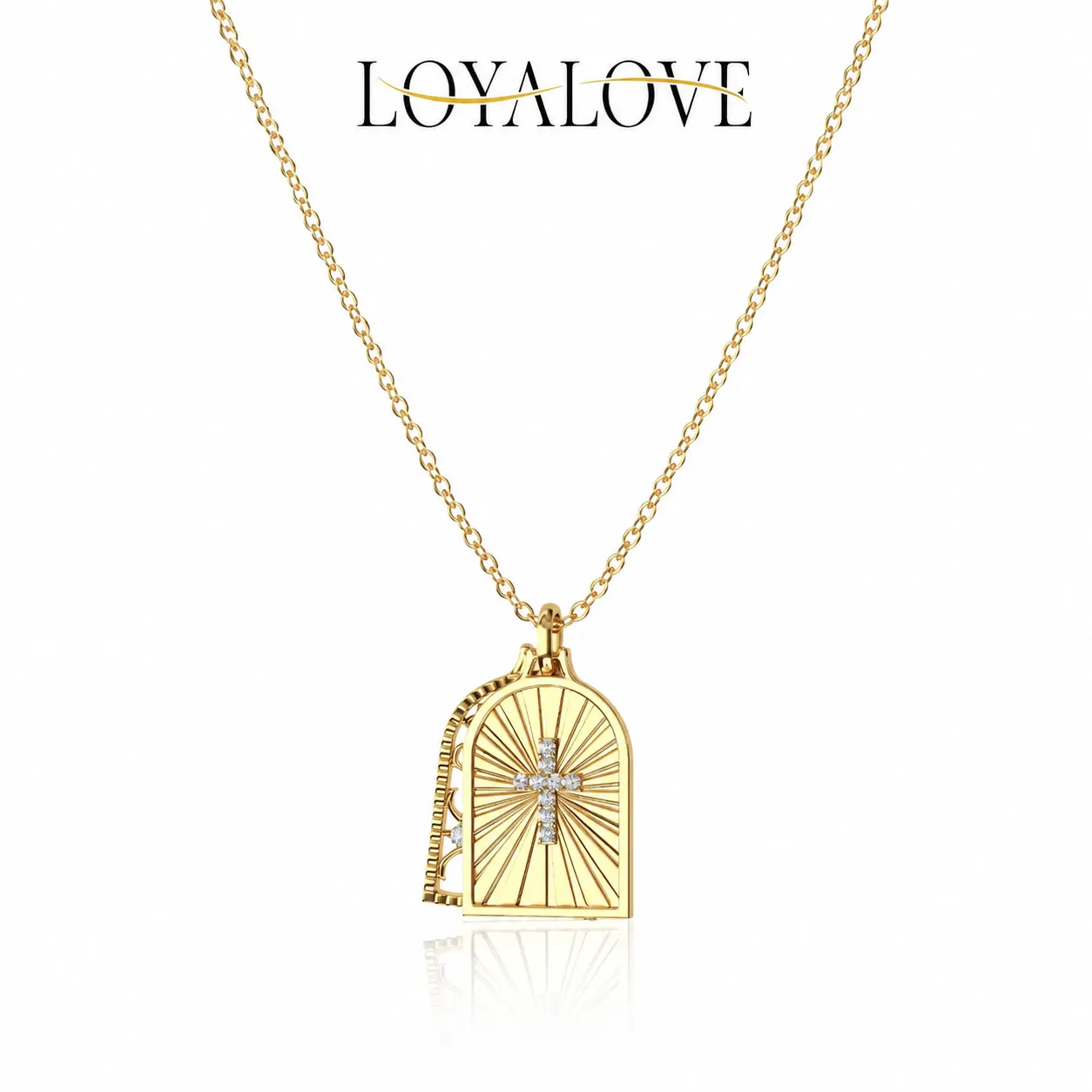 LOYALOVE 14K Gold Plated Cross Necklace for Women, Vintage Arch Pendant Faith Jewelry, Dainty Christian Necklace, Minimalist Everyday Gold Jewelry Gift