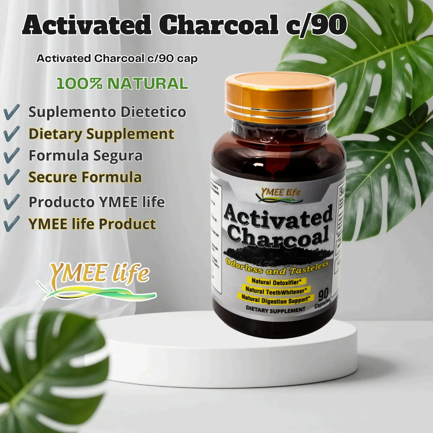 Colibri Natural Products Activated Charcoal Dietary Supplement - 90 Odorless, Unflavored, Prop 65 Safe Edible Healthcare Capsules, No