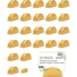 24 Pcs 6cm Large Table Number Holders Stands Gold Wooden Semicircular Base Place Card Holders for Wedding Restaurant Menu Photo Office Tag Clips Party Events Decoration Gold-24