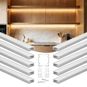 10-Pack U-Shape LED Aluminum Channel Linear Light Profile, 3.3ft Length, with Milky Light Diffusion Cover, End Caps, Mounting Clips, Easy Installation for Under Cabinet Countertops