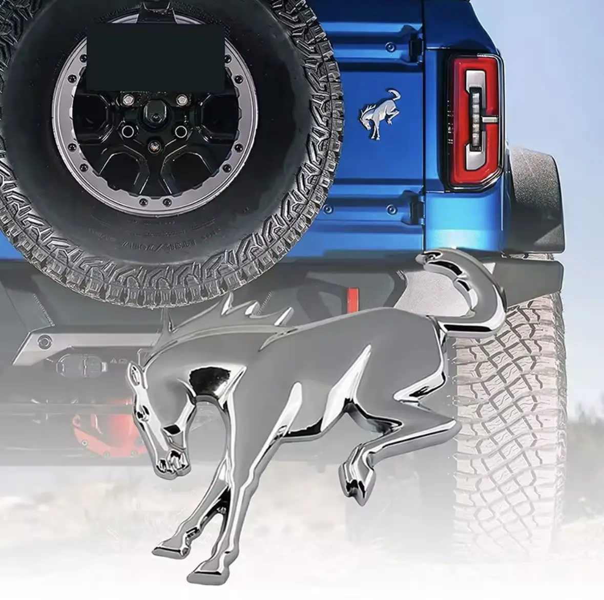 Bronco Horse Emblem; High-Quality ABS Material; Adhesive Attached; Silver (Shiny)