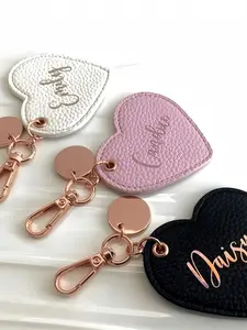 Creative PU Leather Heart Keychain, Metal Keyring Gift Letter Leather Key Ring Holder, Perfect Choice for Friends and Boyfriend