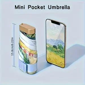 Mini Sun Umbrella with UV Protection - 6-Fold Compact Lightweight Portable Parasol, Manual Open Floral Design (Pink/White/Green) for Travel, Commuting & Daily Use - Stylish & Functional Accessory, Outdoor Umbrella, Onthego Accessory, Elegant Pattern, Stur