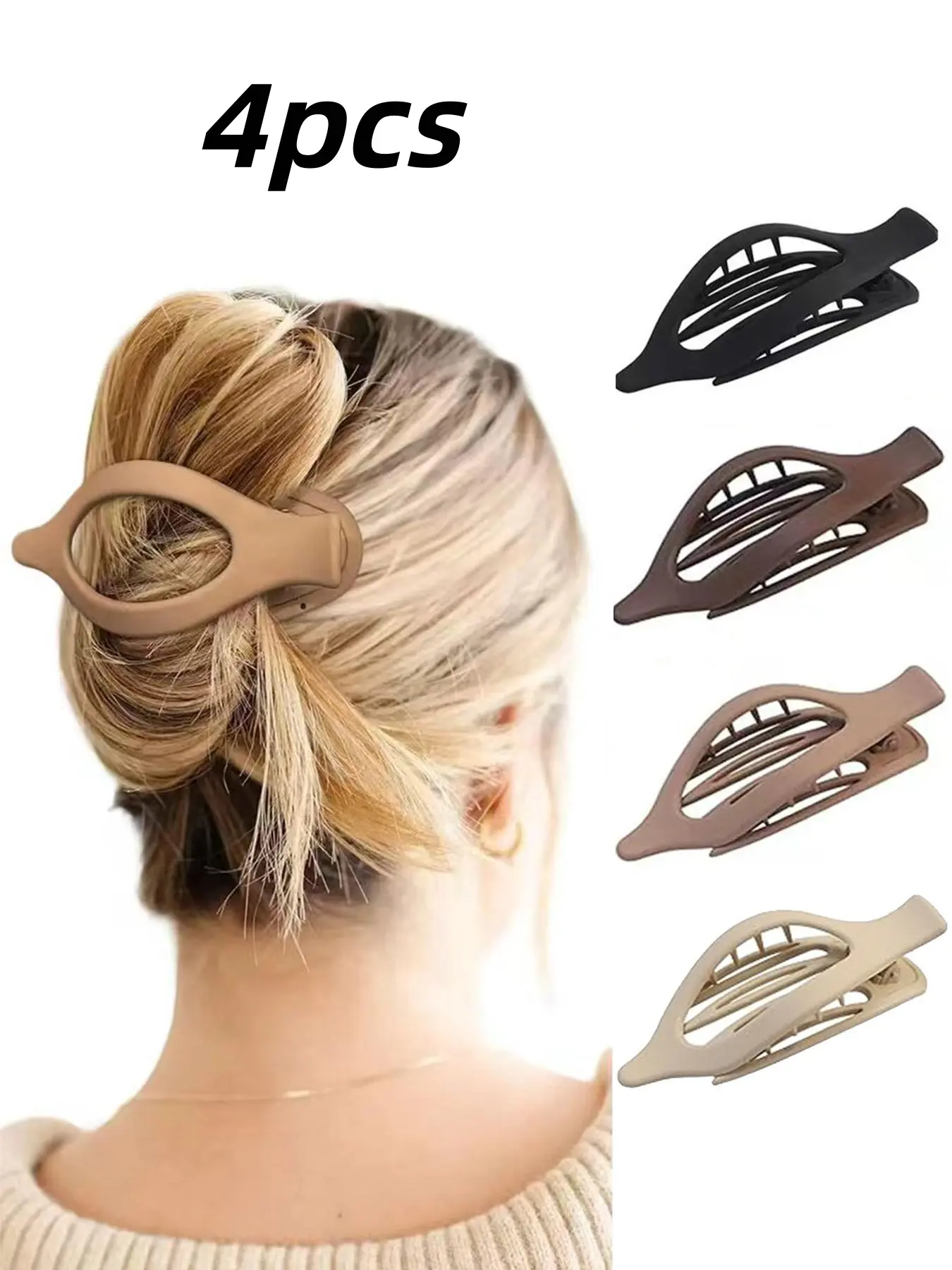 4pcs French Style Hair Clips for Women, Fashion Hair Accessories, Matte Finish Clips, Flat Claw Clips, Claw Clip Pack, Hair Claws Set, Versatile Barrettes for Thick and Thin Hair, Stylish Updos and Casuallooks