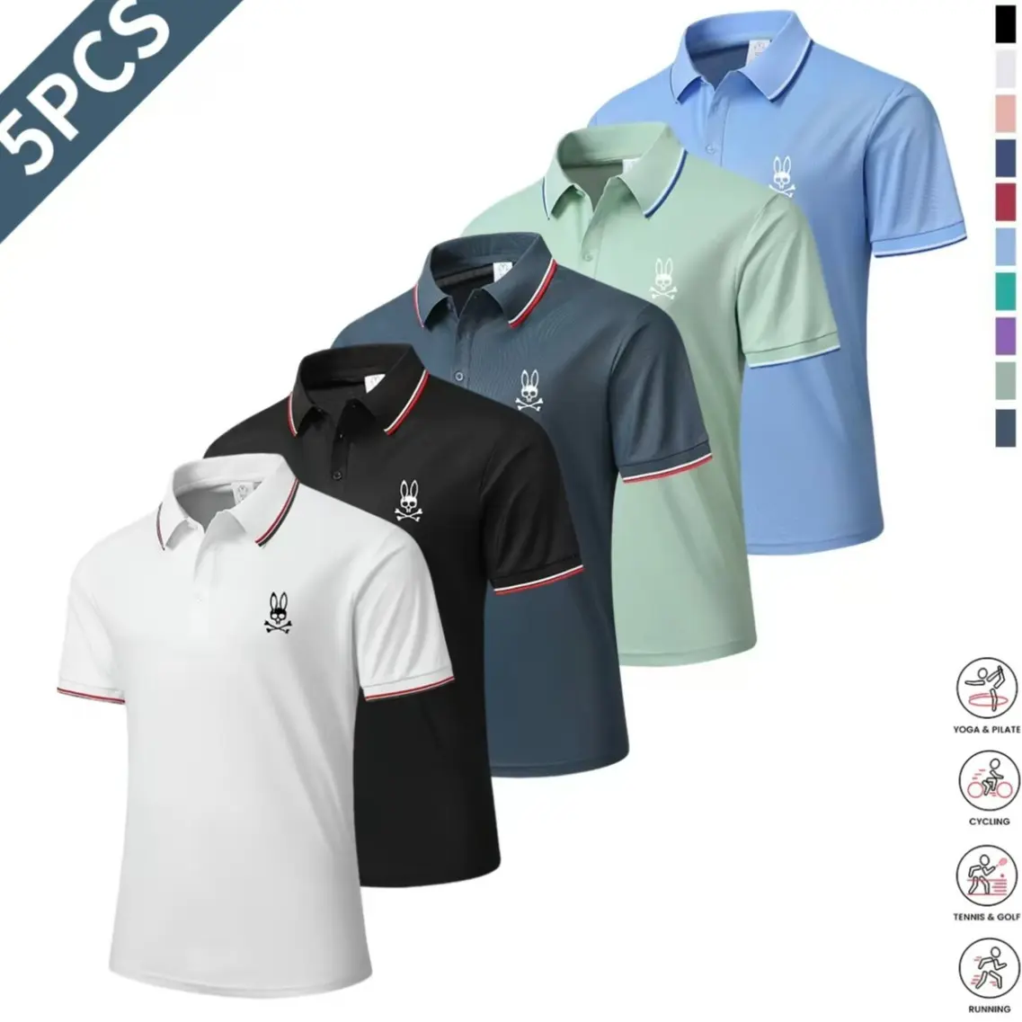 White + Black + Dark Blue + Light Green + Sky Blue