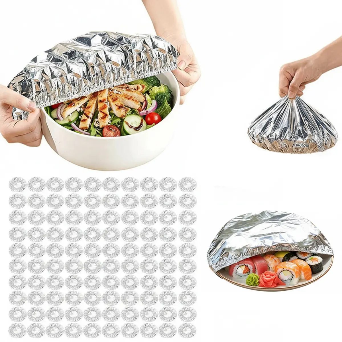 50/100PCS Aluminum Foil Covers, Keep Warm for Hours, Reusable Heat Insulation Covers, Fits Most Dishes, Perfect for Parties, Camping & Picnics Food