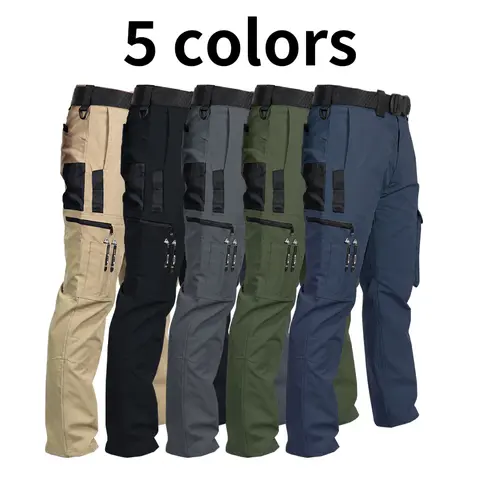 HOMUG Men's Combat Style Cargo Pants - Menswear, Regular Fit, Multi-Pocket, Camo or Solid, Waterproof, Zippered Pockets, Durable for Outdoor Training & Work, Belt-Free Autumn Sports Bottoms