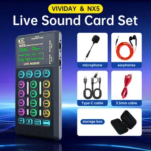 Vividay NX5 Wired Sound Card Mixer – Dual-Core DSP, Dual Microphone & Headphone Support, Live Streaming Audio Interface for TikTok/PC/Mobile, One-Click Dodge Function, Treble & Bass Control, Voice Changer, Custom Sound Effects. Portable tiktokshopspringgl