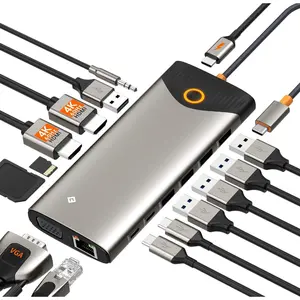 USB C Docking Station Dual , 15 in 1 Laptop Docking Station 3 Monitors with 2 HDMI,VGA,USB C/A Ports, 100W PD, RJ45, SD/TF and Audio, Multiport Adapter for MacBook////