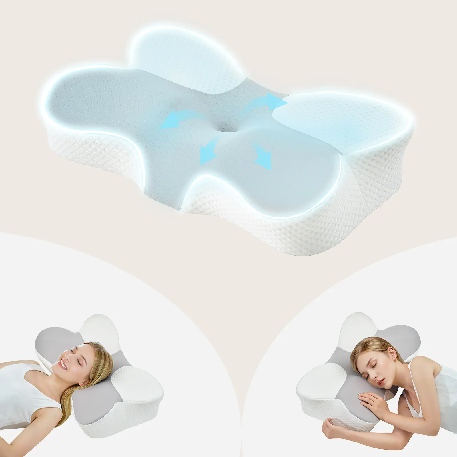 Cooling Memory Foam Pillow Ergonomic Butterfly Cervical Pillow for Neck Pain Relief - Adjustable Height Contour Neck Support Pillow for Side Back Sleepers