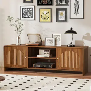 Giratree 58.27" Mid Century Modern TV Stand for 55/60/65 Inch TV, Farmhouse Entertainment Center with Arched Doors and Adjustable Shelf, Curved Profile Media Console TV Consoles for Living Room Bedroom