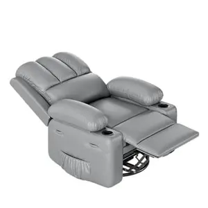 GARVEE Leather Recliner Chair - Manual Rocking Recliner with Comfortable Arms and Cup Holders for Living Room, Model CF8011, Gray, Medium Size, Perfect for Relaxation and Comfort