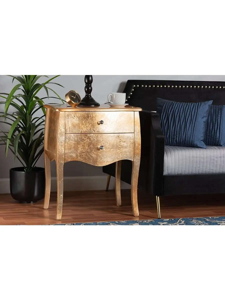 Bali & Pari 193271265374 Gold End Tables, 22.8x15.7x28 in. Patrice Classic Traditional Wood 2-Drawer Indoor End Table