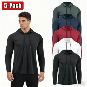 Men's Athletic Hoodie 5-Pack, Long Sleeve Moisture Wicking Hooded Shirts for Running Gym Training Outdoor Sports Casual Daily Wear