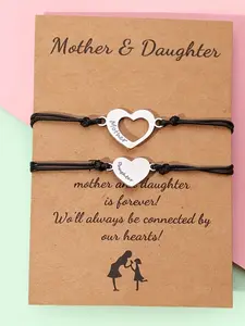 Mother Daughter Matching Heart Bracelet Set, Forever Connected Promise Bracelets for Mom & Daughter, Sentimental Gift for Mother’s Day, Birthdays & Special Occasions, Adjustable Black Cord Bracelets with Engraved Heart Charms, Meaningful Keepsake Jewelry