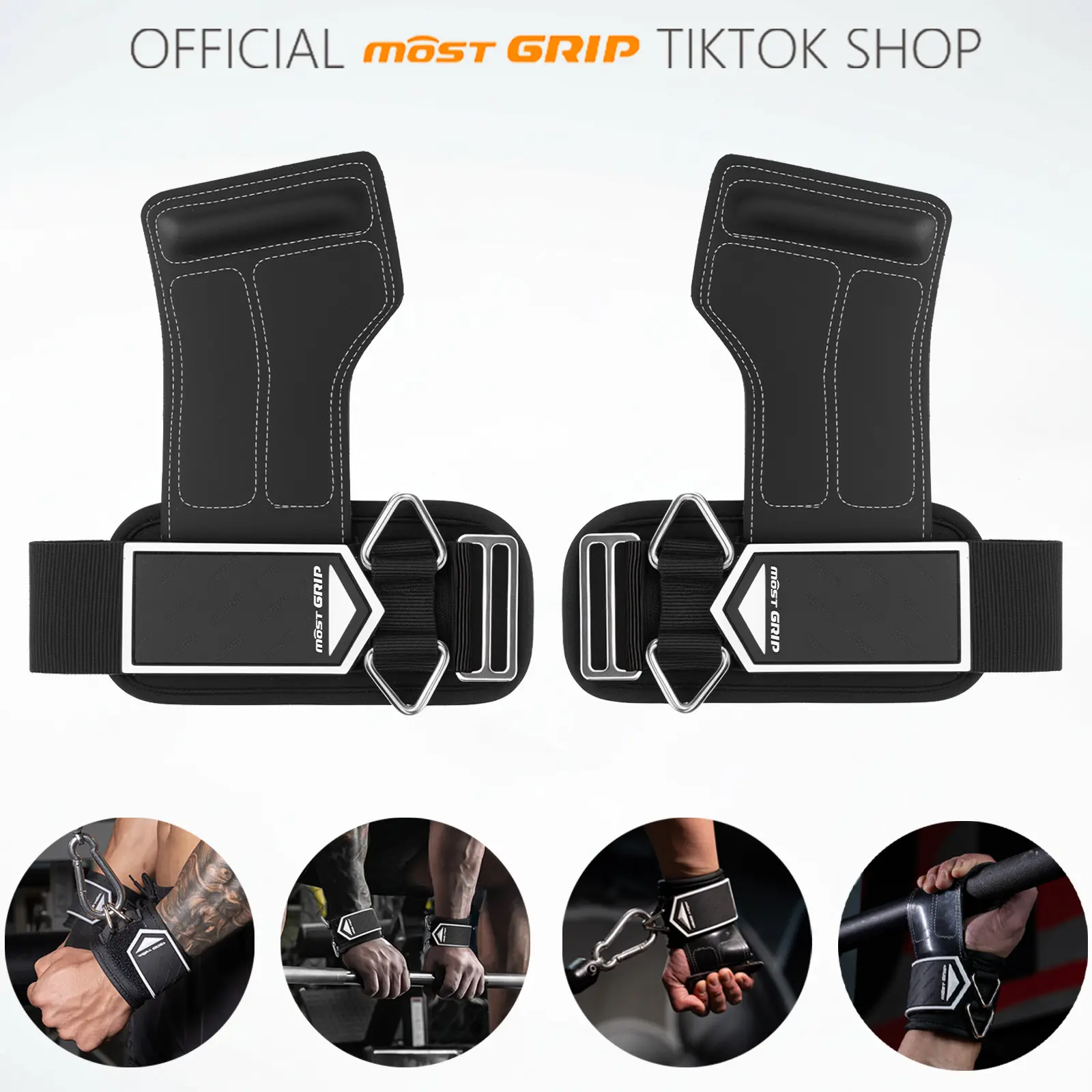 MOST GRIP Non-Slip Gym Lifting Grips for Weightlifting, Double Rubber Weight Lifting Straps with D Rings for Cable Machine Workout, Wrist Wraps with Cushion Wrist Loop for Men Women Deadlift