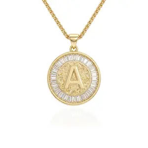 PreciiRealm Women's 14K Gold Cubic Zirconia Initial Necklace, Dainty Round Capital Letter Pendant Monogram Necklace
