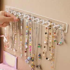 Acrylic Necklace and Earring Storage Rack, Multifunctional Hanging Jewelry Organizer with Diamond Shape Hooks, Durable Design for Necklaces and Earrings
