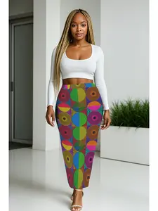 African Print Circle Ankara Maxi Skirt for Women, Long Side Slit, Toghu Strip on Back, Stretchy & Soft Fabric, Casual Womenswear