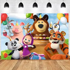 Masha and Bear Theme Anime Children's Birthday Party Photography Background Cloth Scene Decoration Banner Studio Props Lightweight Ornaments
