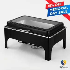 Luxury Black 9L Gas-Powered Stainless Steel Chaffing Dish Buffet Set with Food Warmer Party Use, Elegant Dining Easy Use, Summer Vibes