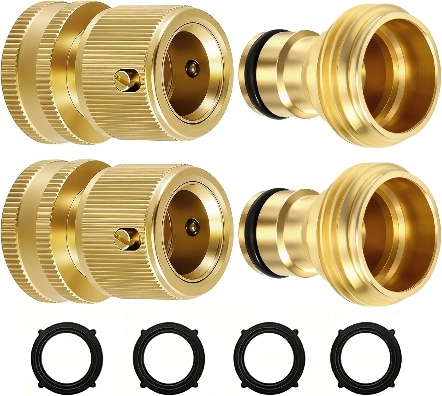 Garden Hose Quick Connect Fittings Set Pack, 3/4 Inch Solid Brass Thread Fittings - Leakproof Female & Male Connectors, Solid Brass Resists Daily Wear for Easy Water Hose Connection