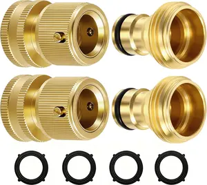 FINEST+ Garden Hose Quick Connector, Solid Brass 3/4 Inch Thread Fitting No-Leak Water Hose Female and Male Easy Connect