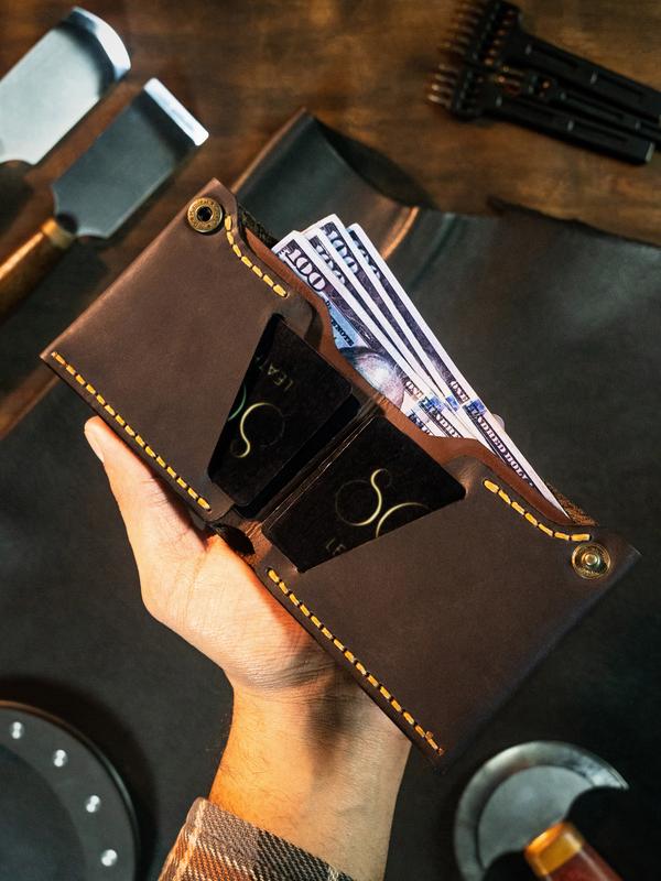 Men's Leather Wallet Handmade Hand Stitched Hand Waxed Burnished Edges Button Closure Bifold Style Best Valentines Gift For Him, Birthday Gift, Anniversary Gift For Husband, Boyfriend Gift