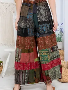 Patchwork Wide-Leg Pants - Free Size, 100% Cotton