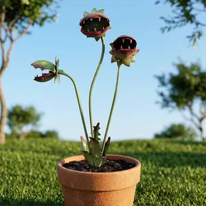 Fun metal carnivorous plant decoration, 25 inch Venus flytrap garden art sculpture, terrace flower bed lawn decoration ornament, unique and funny home decoration gift