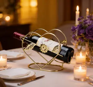 Elegant Heart-Shaped Gold Wine Rack - Single Bottle Holder