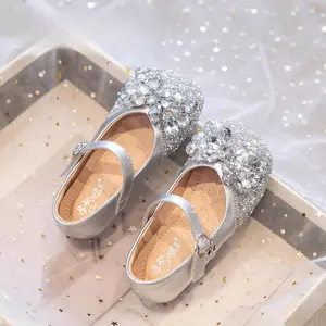 Girls' Princess Shoes, Spring and Autumn Children's Crystal Shoes, 2026 Leather Shoes, Autumn Soft Sole Silver Single Shoes for Little Girls
