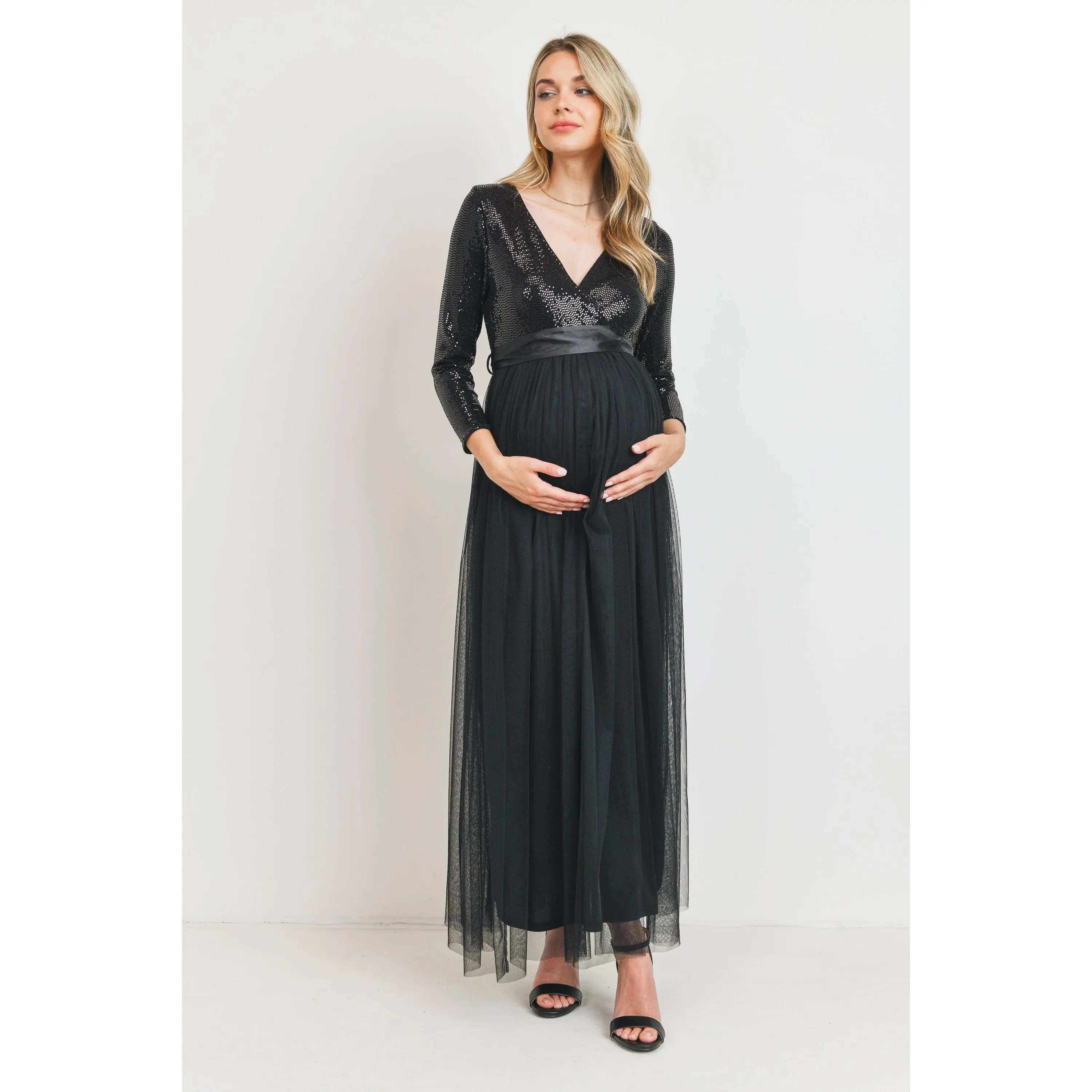 Black Sequin Maternity Party Dress