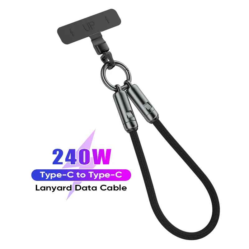 240W Type-C Lanyard Data Cable Anti-Lost Phone Wrist/Neck/Crossbody Strap | 2-in-1 Fast Charging & Data Transfer Braided USB-C Cable for Phone /Android/Tablet