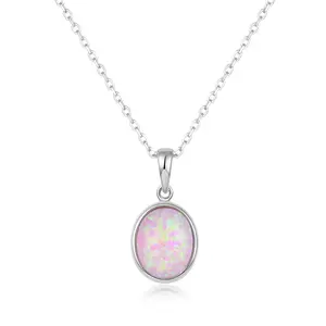 925 Sterling Silver Oval Opal Necklace – 6 Colors Gemstone Pendant Jewelry, Elegant Gift for Women